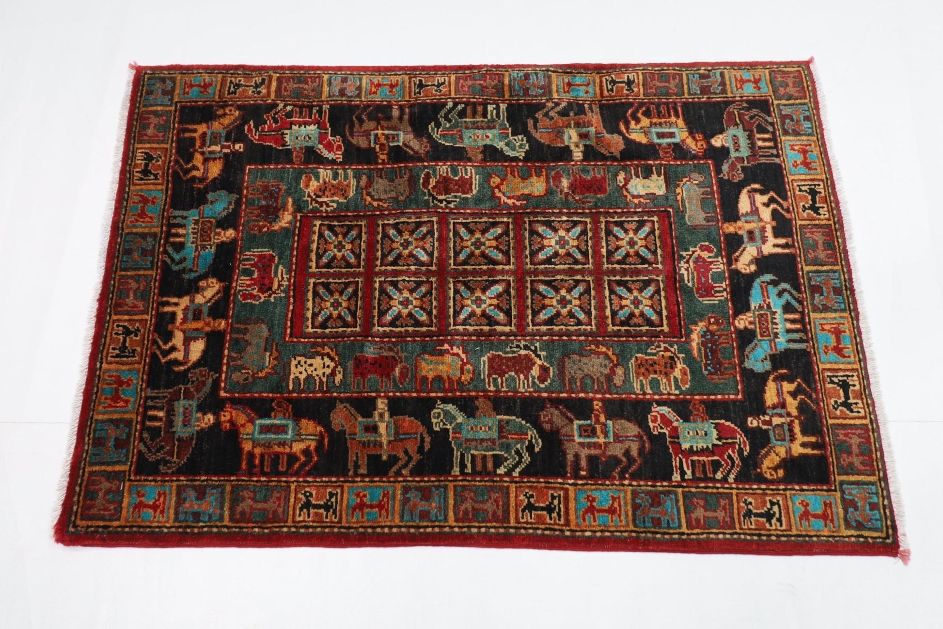 80 x 120 cm | Tribal Animal Area Rug Afghan Hand Knotted veg Dye Wool carpet - ART WOOL CARPET