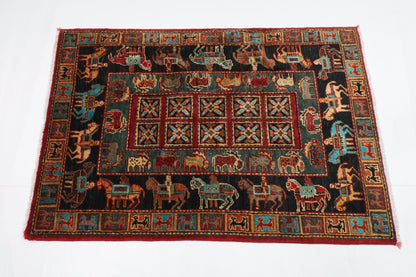 80 x 120 cm | Tribal Animal Area Rug Afghan Hand Knotted veg Dye Wool carpet - ART WOOL CARPET