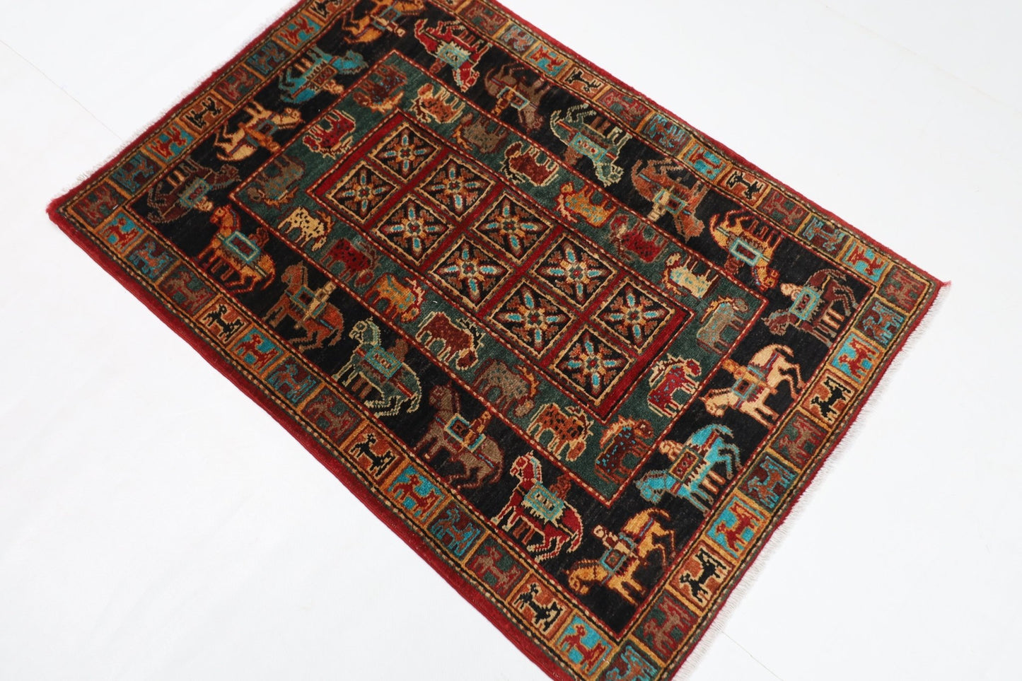 80 x 120 cm | Tribal Animal Area Rug Afghan Hand Knotted veg Dye Wool carpet - ART WOOL CARPET