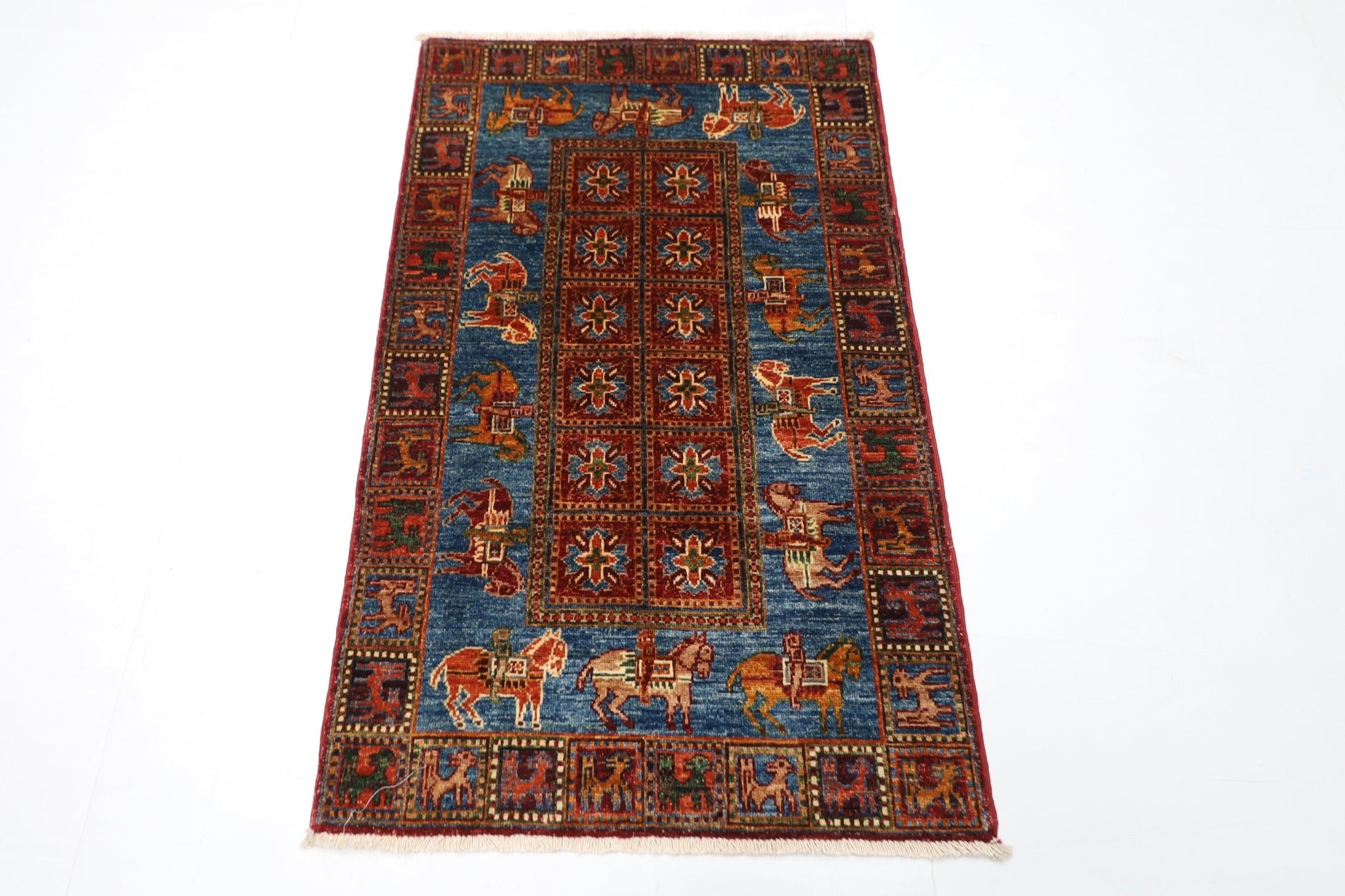 80 x 131 cm | Oriental Animal Accent Rug Afghan Hand Knotted Veg Dye Wool carpet - ART WOOL CARPET