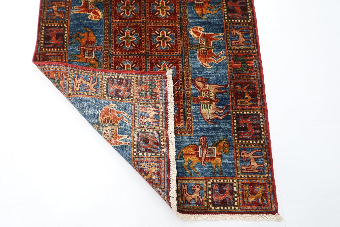 80 x 131 cm | Oriental Animal Accent Rug Afghan Hand Knotted Veg Dye Wool carpet - ART WOOL CARPET