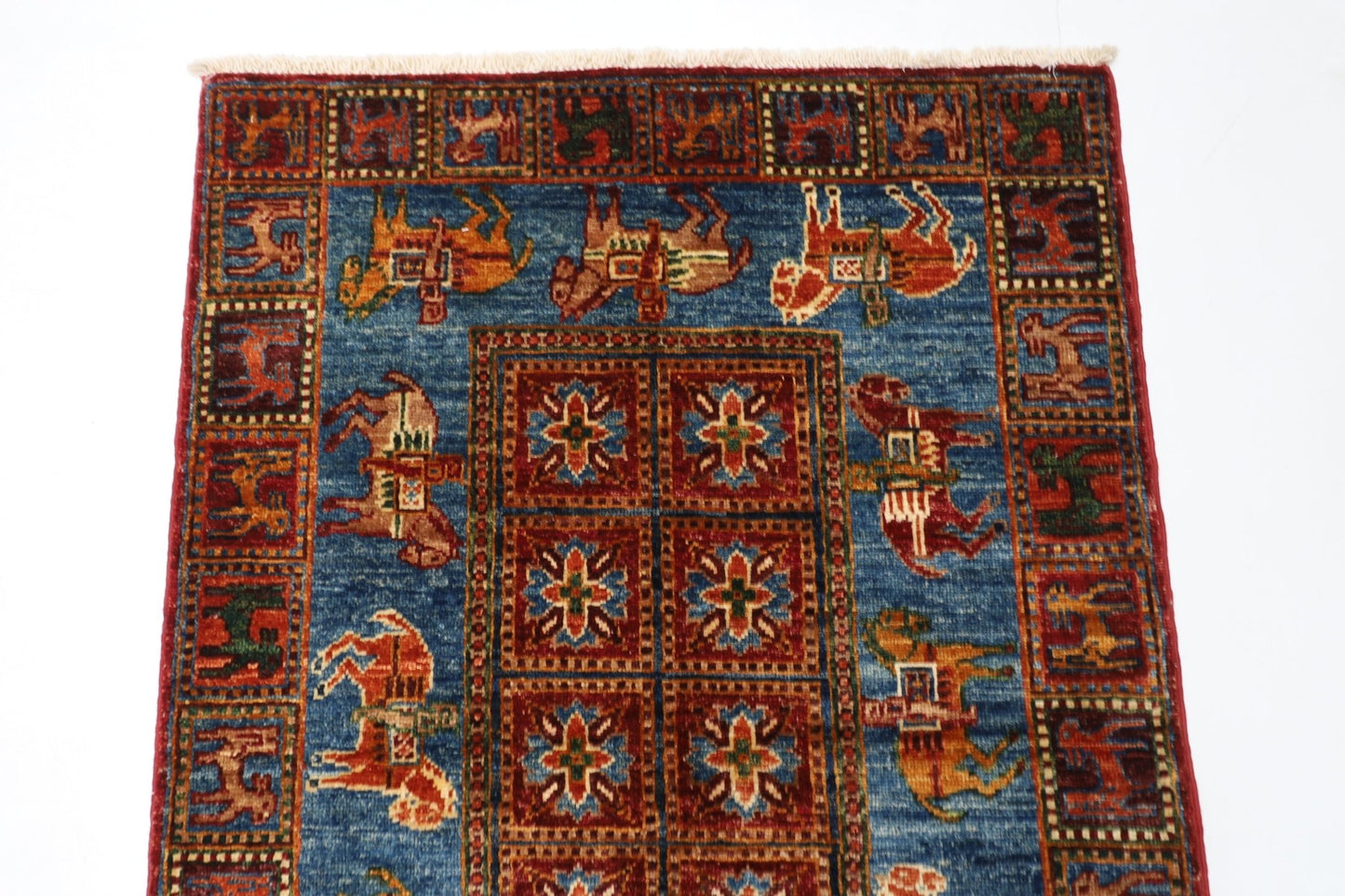 80 x 131 cm | Oriental Animal Accent Rug Afghan Hand Knotted Veg Dye Wool carpet - ART WOOL CARPET
