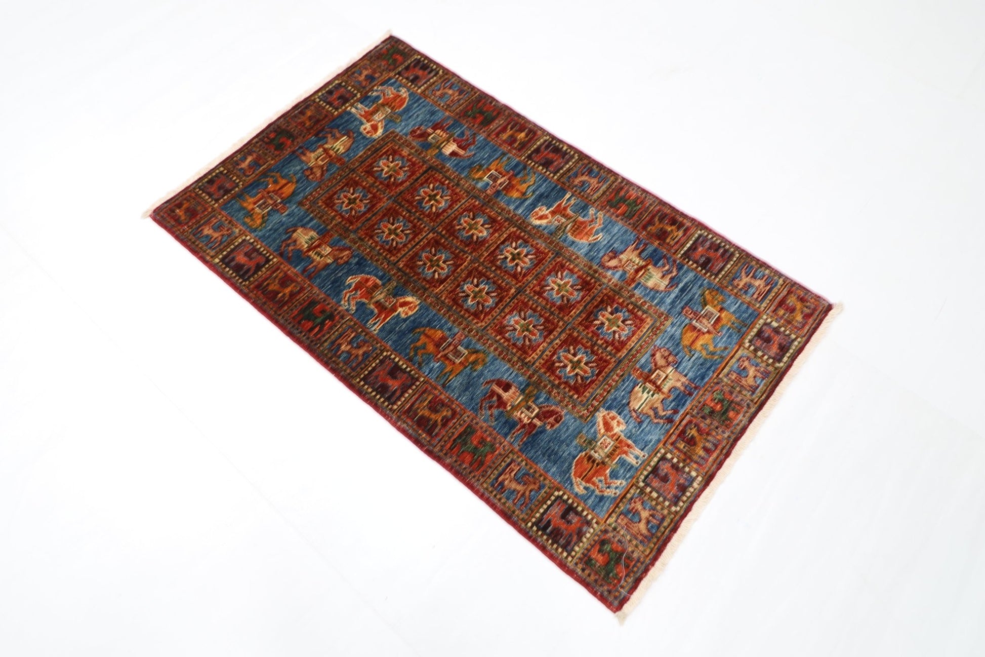 80 x 131 cm | Oriental Animal Accent Rug Afghan Hand Knotted Veg Dye Wool carpet - ART WOOL CARPET