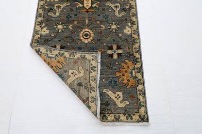 80 x 431 cm | Oriental Gray Runner Rug Afghan Hand Knotted Veg Dye Wool carpet - ART WOOL CARPET