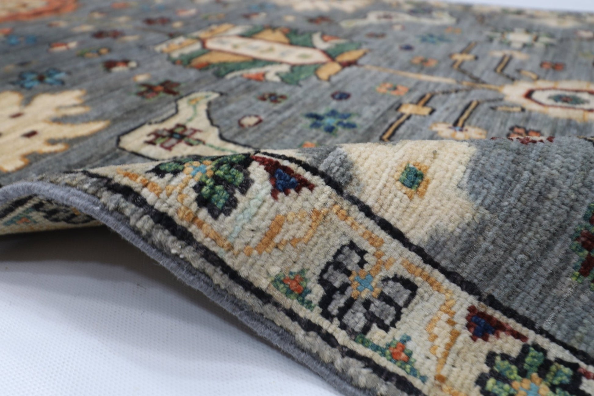 80 x 431 cm | Oriental Gray Runner Rug Afghan Hand Knotted Veg Dye Wool carpet - ART WOOL CARPET