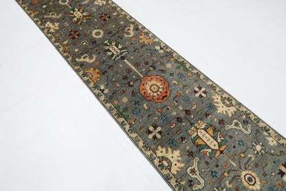 80 x 431 cm | Oriental Gray Runner Rug Afghan Hand Knotted Veg Dye Wool carpet - ART WOOL CARPET