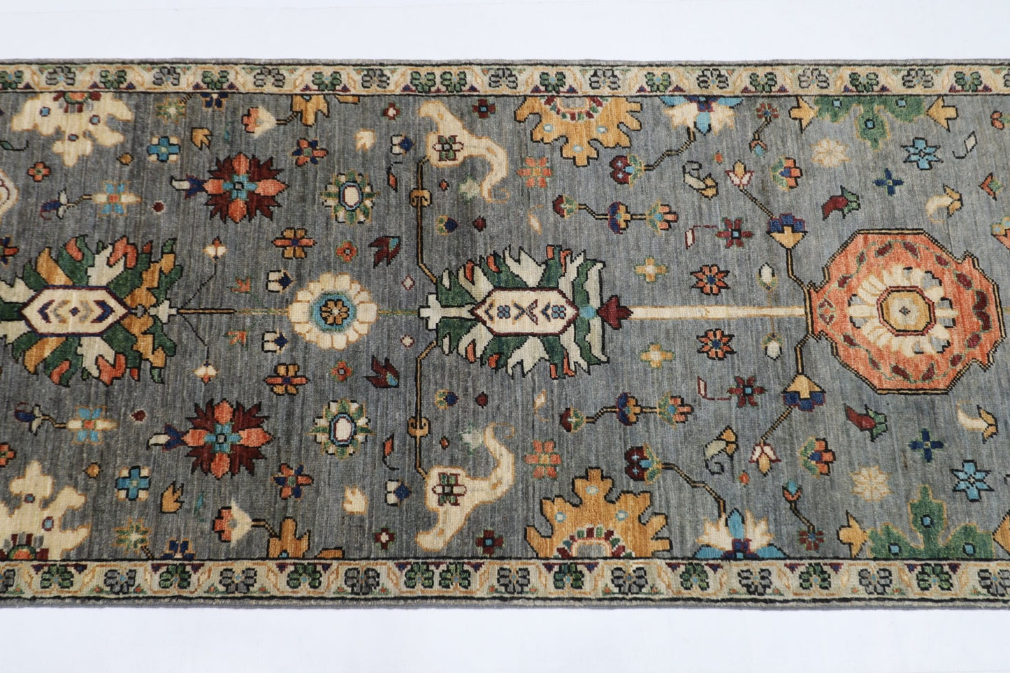 80 x 431 cm | Oriental Gray Runner Rug Afghan Hand Knotted Veg Dye Wool carpet - ART WOOL CARPET
