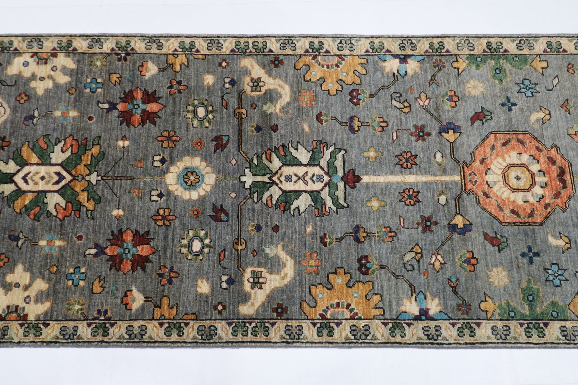 80 x 431 cm | Oriental Gray Runner Rug Afghan Hand Knotted Veg Dye Wool carpet - ART WOOL CARPET