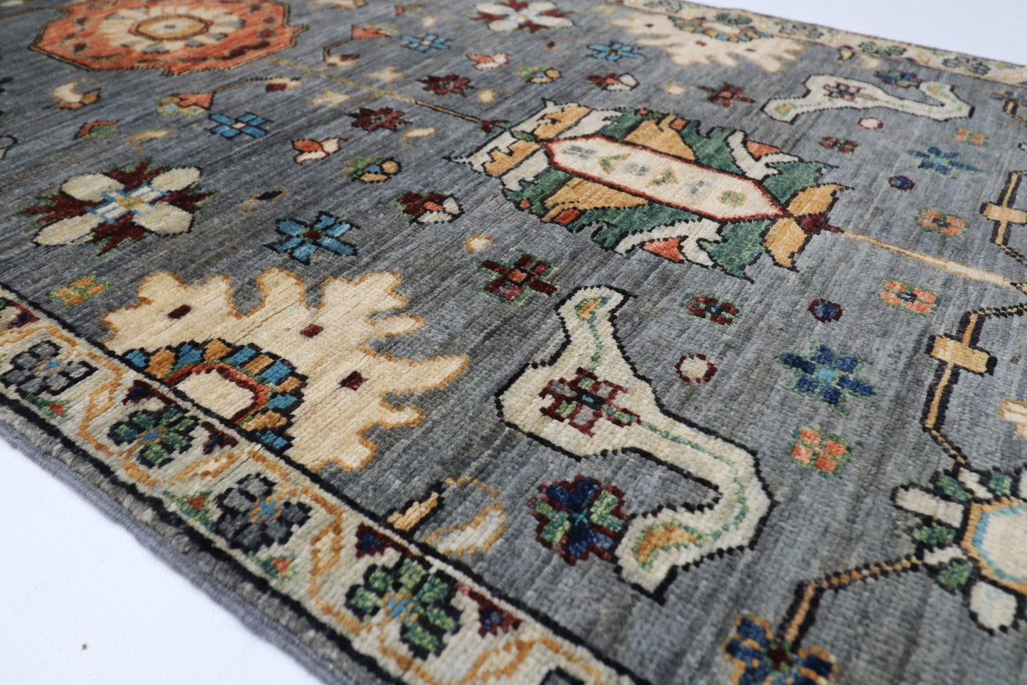 80 x 431 cm | Oriental Gray Runner Rug Afghan Hand Knotted Veg Dye Wool carpet - ART WOOL CARPET