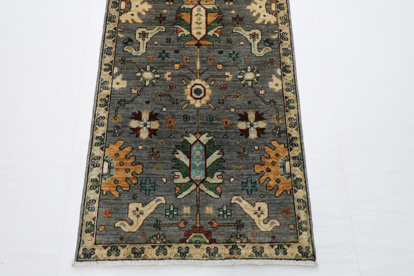 80 x 431 cm | Oriental Gray Runner Rug Afghan Hand Knotted Veg Dye Wool carpet - ART WOOL CARPET