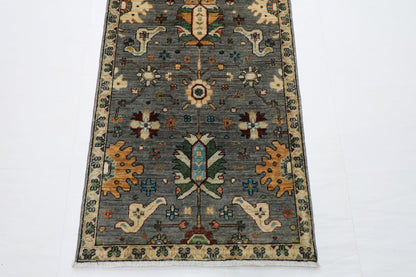 80 x 431 cm | Oriental Gray Runner Rug Afghan Hand Knotted Veg Dye Wool carpet - ART WOOL CARPET