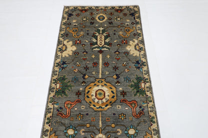 80 x 431 cm | Oriental Gray Runner Rug Afghan Hand Knotted Veg Dye Wool carpet - ART WOOL CARPET