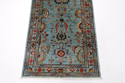 81 x 300 cm | Floral Gray Oriental Runner Rug Afghan Hand Knotted Veg Dye Wool carpet - ART WOOL CARPET