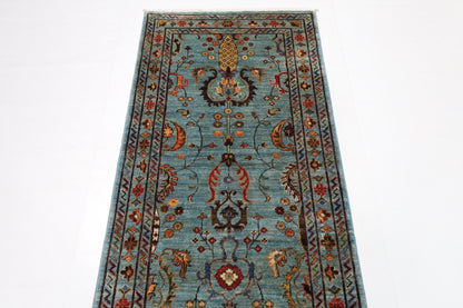 81 x 300 cm | Floral Gray Oriental Runner Rug Afghan Hand Knotted Veg Dye Wool carpet - ART WOOL CARPET