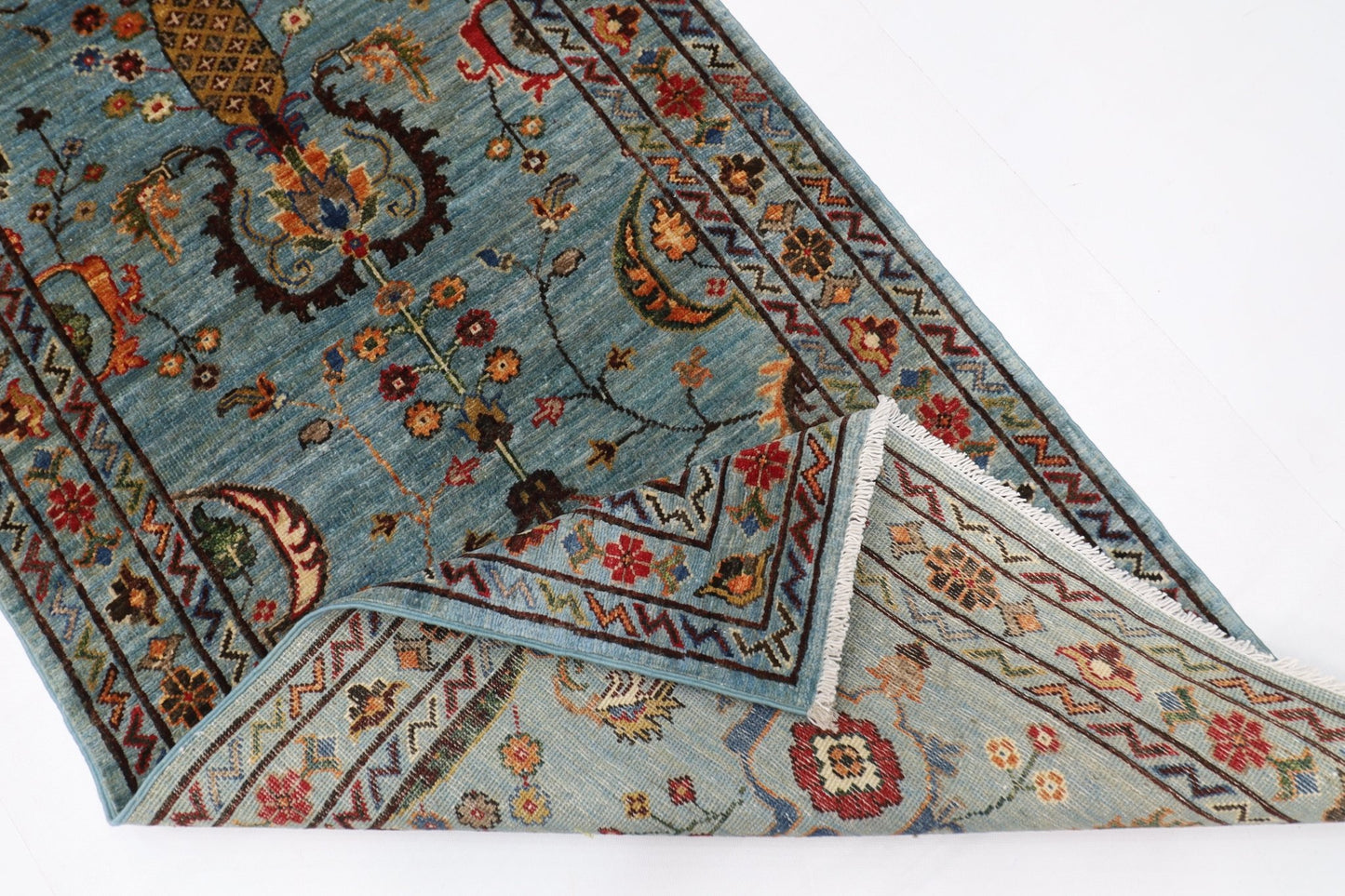 81 x 300 cm | Floral Gray Oriental Runner Rug Afghan Hand Knotted Veg Dye Wool carpet - ART WOOL CARPET