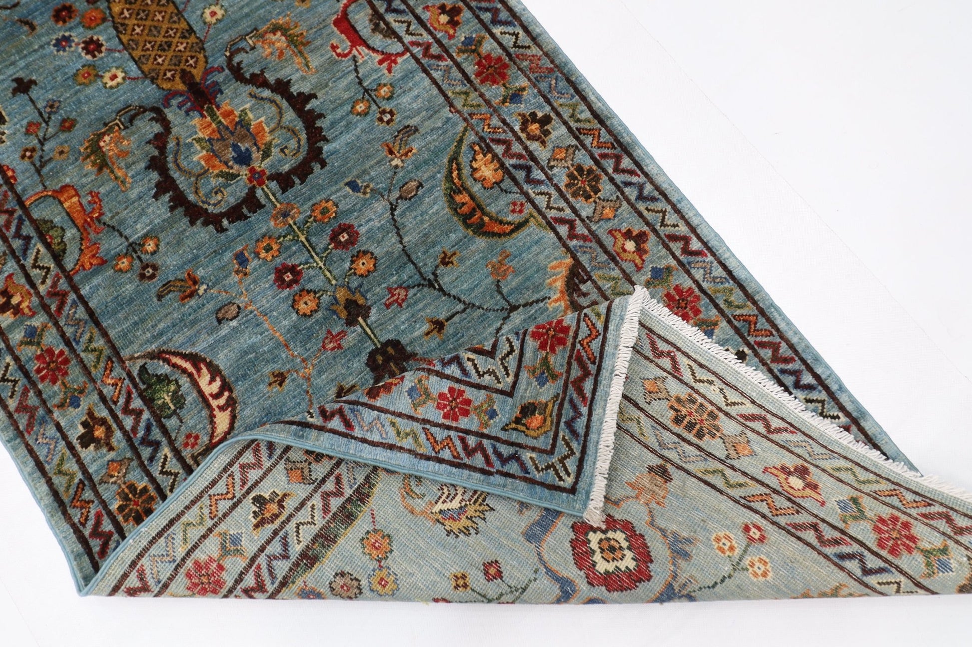 81 x 300 cm | Floral Gray Oriental Runner Rug Afghan Hand Knotted Veg Dye Wool carpet - ART WOOL CARPET