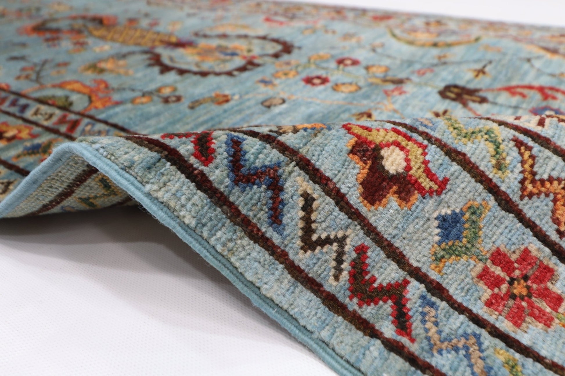 81 x 300 cm | Floral Gray Oriental Runner Rug Afghan Hand Knotted Veg Dye Wool carpet - ART WOOL CARPET