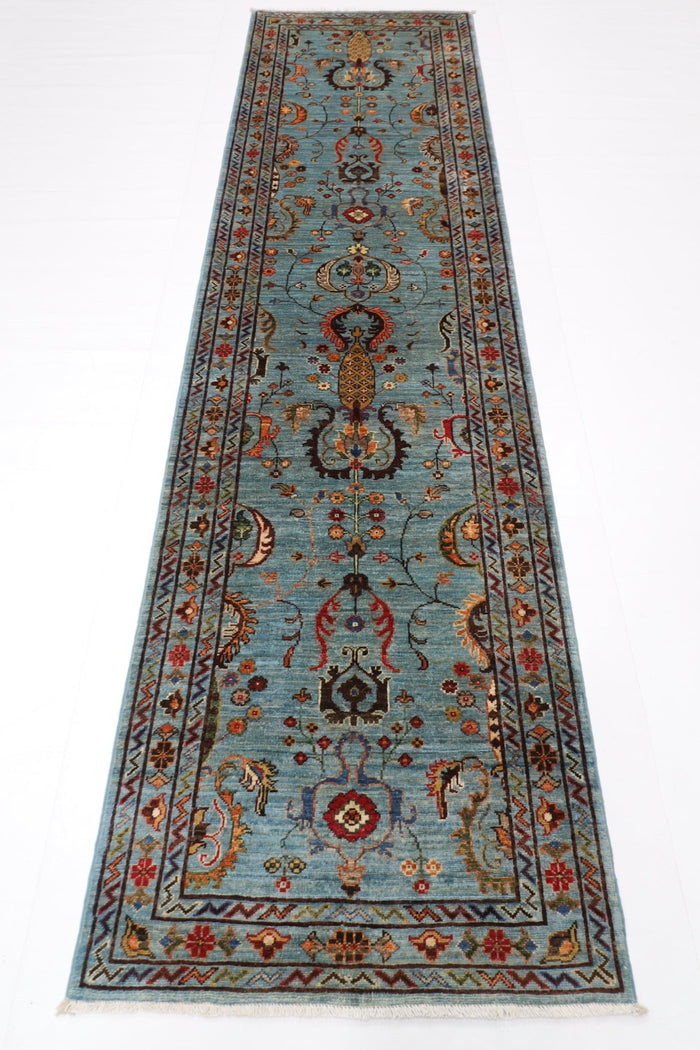 81 x 300 cm | Floral Gray Oriental Runner Rug Afghan Hand Knotted Veg Dye Wool carpet