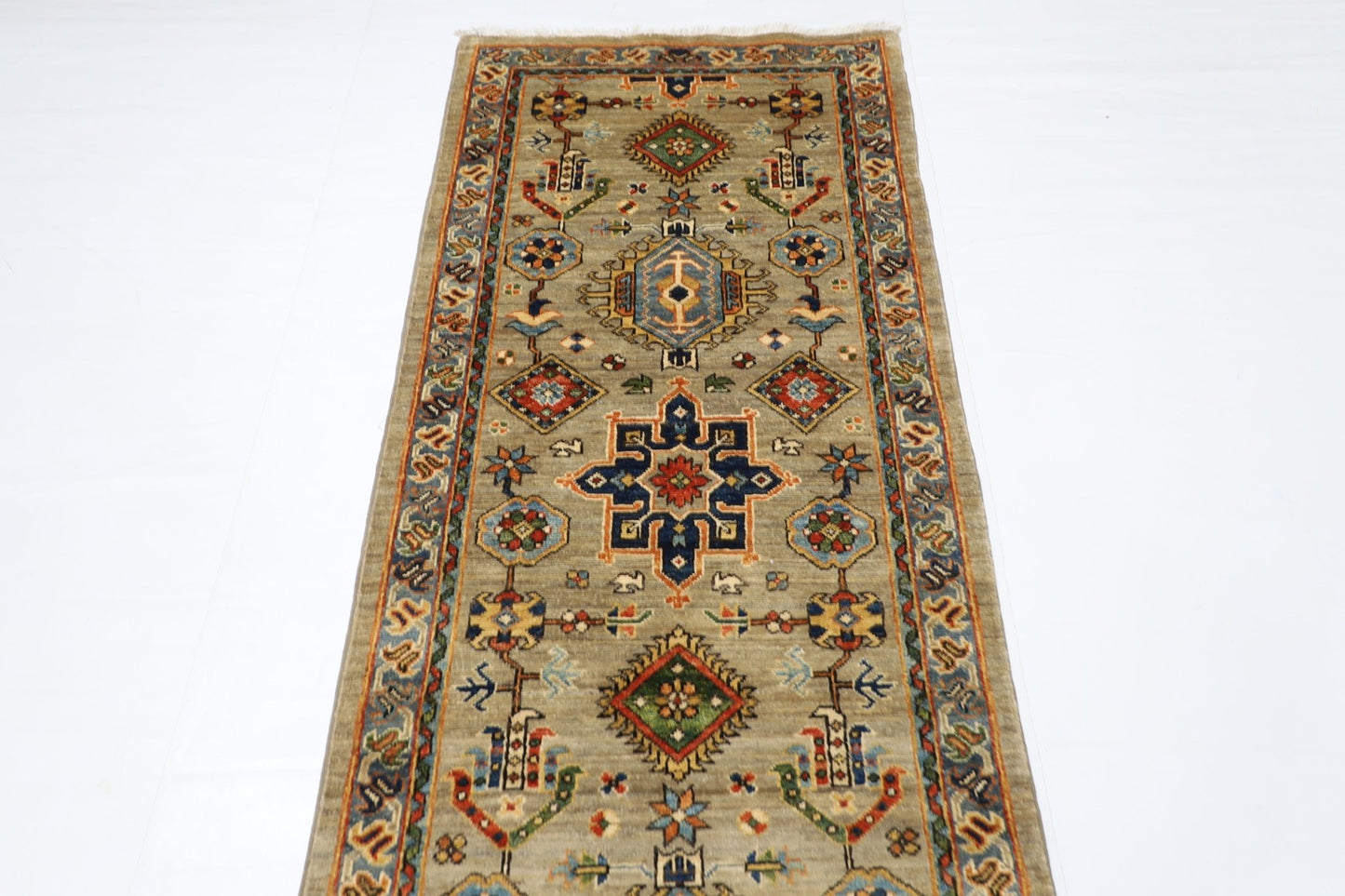 81 x 487 cm | Oriental Floral Gray Large Runner Rug Afghan Hand Knotted Veg Dye Wool carpet - ART WOOL CARPET