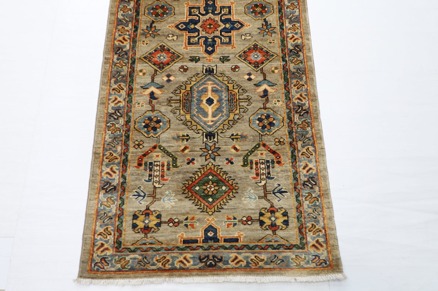 81 x 487 cm | Oriental Floral Gray Large Runner Rug Afghan Hand Knotted Veg Dye Wool carpet - ART WOOL CARPET