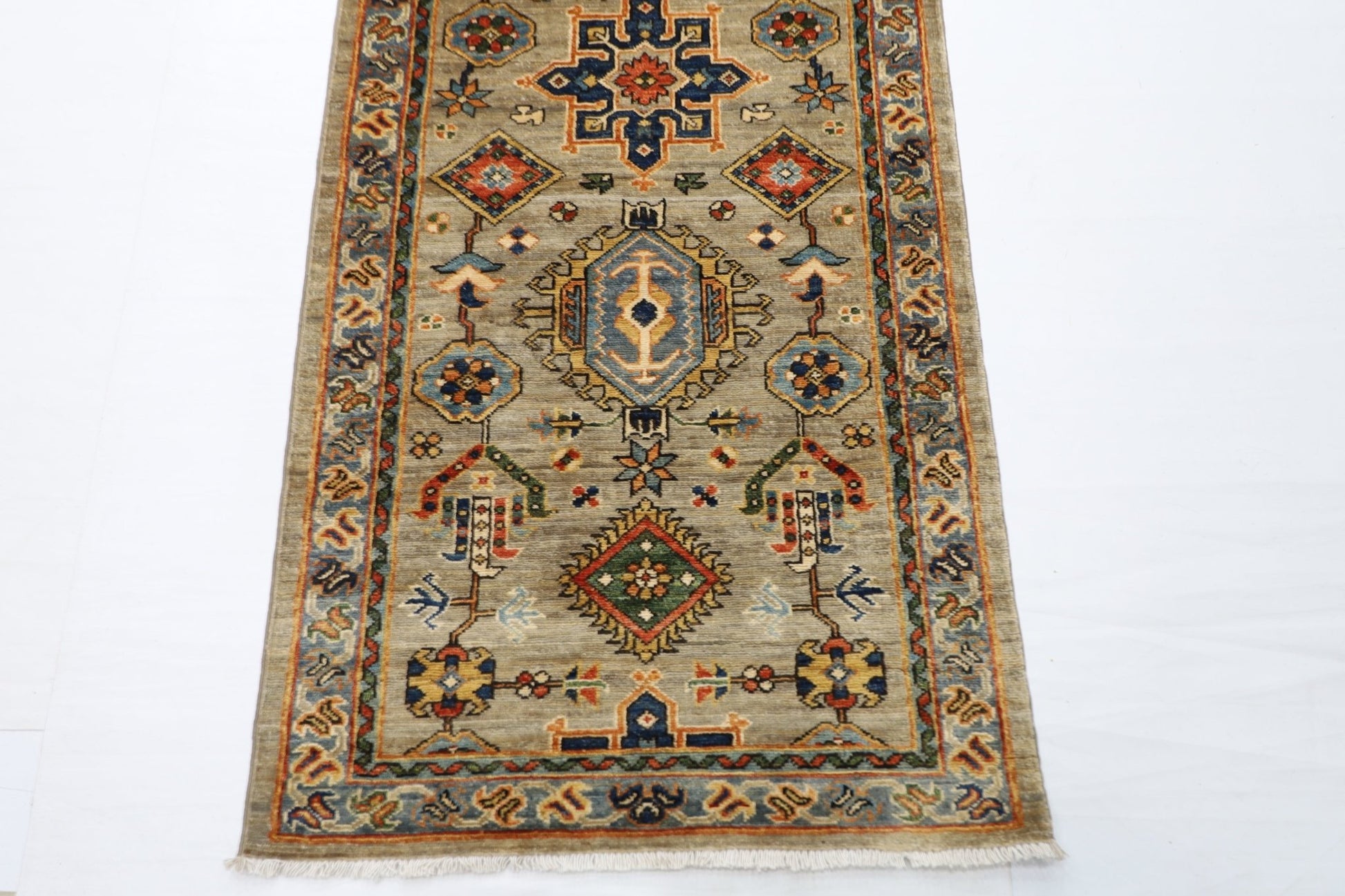 81 x 487 cm | Oriental Floral Gray Large Runner Rug Afghan Hand Knotted Veg Dye Wool carpet - ART WOOL CARPET
