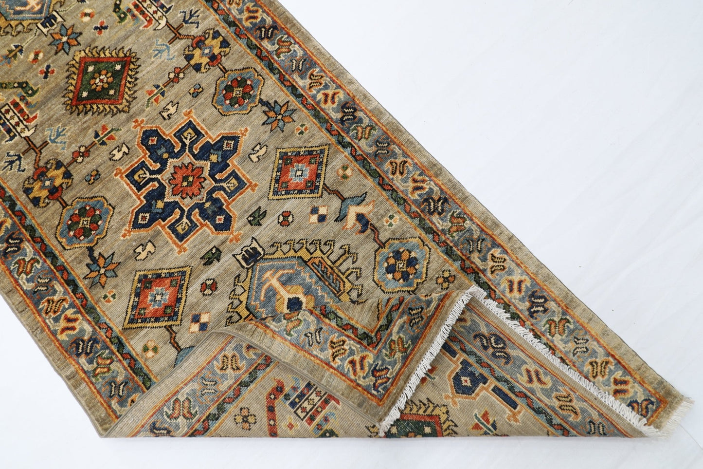 81 x 487 cm | Oriental Floral Gray Large Runner Rug Afghan Hand Knotted Veg Dye Wool carpet - ART WOOL CARPET