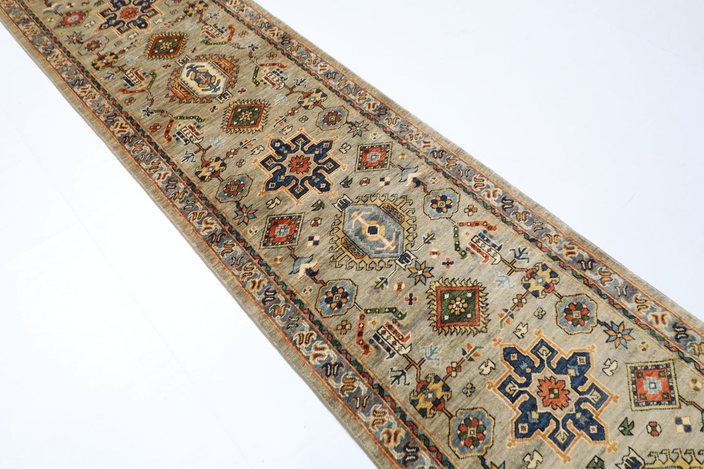81 x 487 cm | Oriental Floral Gray Large Runner Rug Afghan Hand Knotted Veg Dye Wool carpet - ART WOOL CARPET