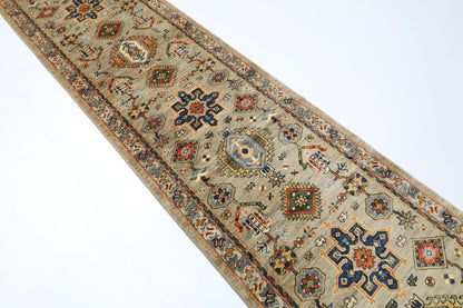 81 x 487 cm | Oriental Floral Gray Large Runner Rug Afghan Hand Knotted Veg Dye Wool carpet - ART WOOL CARPET