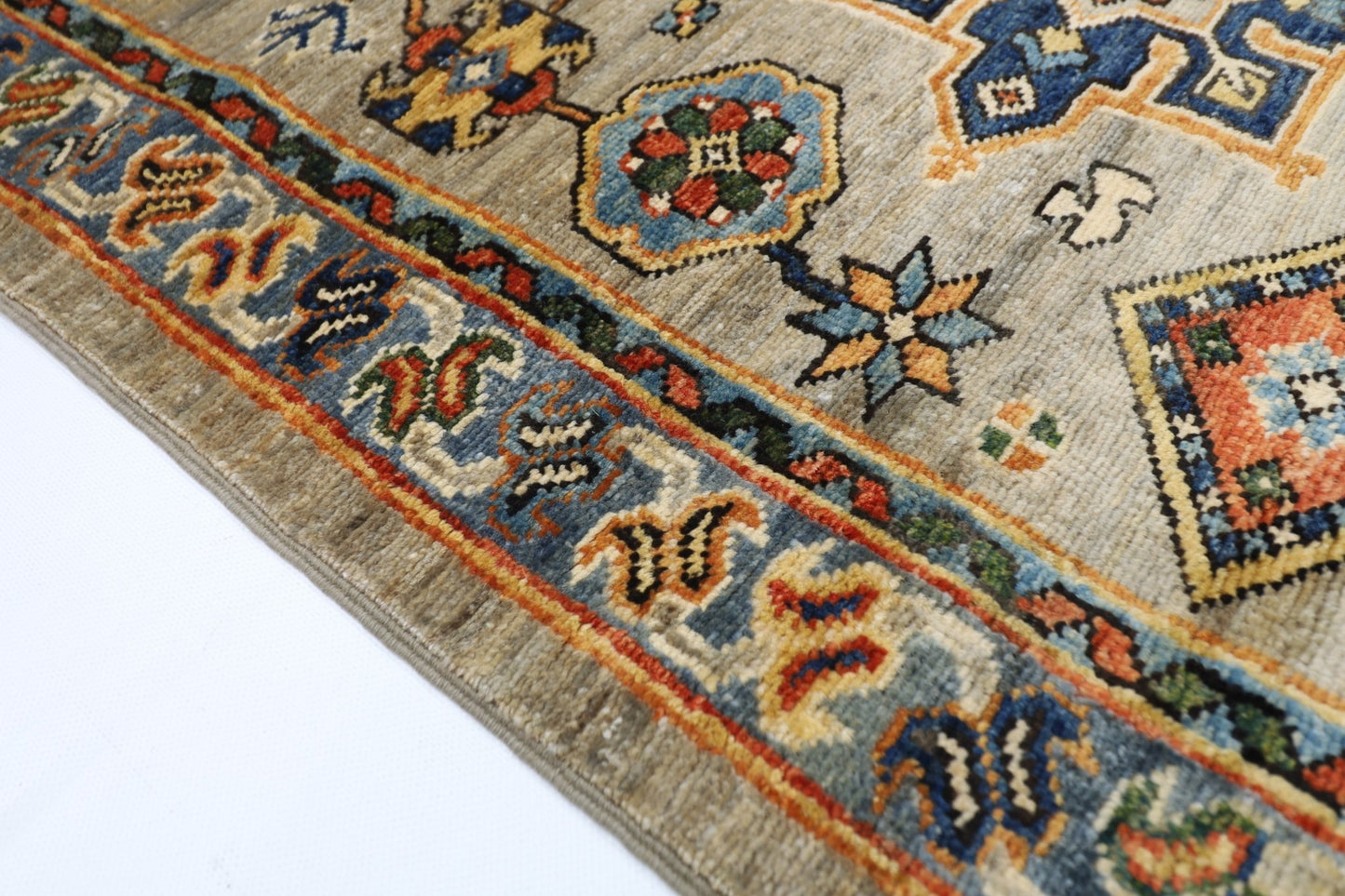 81 x 487 cm | Oriental Floral Gray Large Runner Rug Afghan Hand Knotted Veg Dye Wool carpet - ART WOOL CARPET