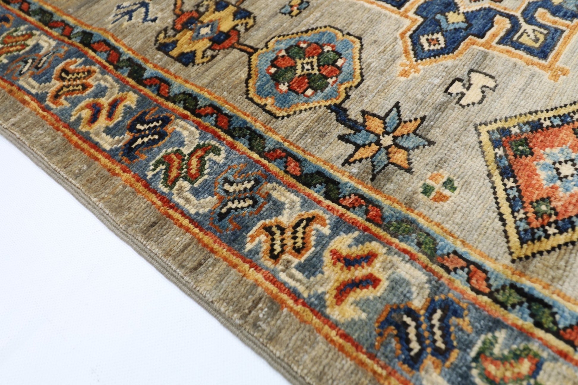 81 x 487 cm | Oriental Floral Gray Large Runner Rug Afghan Hand Knotted Veg Dye Wool carpet - ART WOOL CARPET
