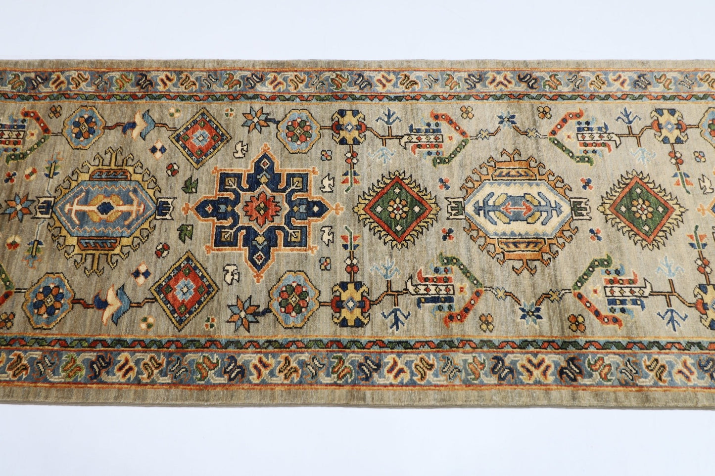 81 x 487 cm | Oriental Floral Gray Large Runner Rug Afghan Hand Knotted Veg Dye Wool carpet - ART WOOL CARPET