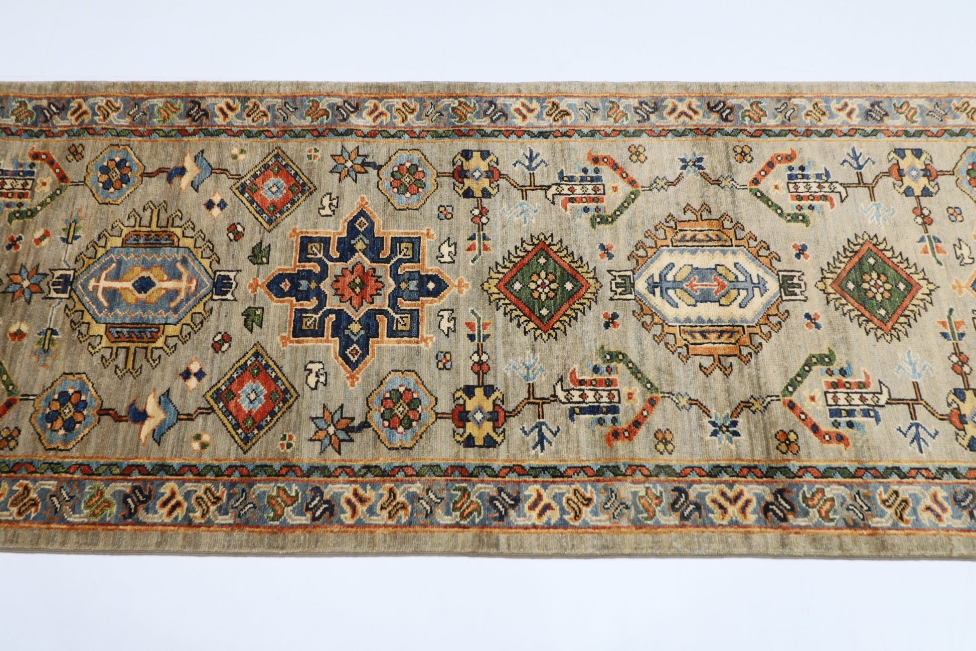 81 x 487 cm | Oriental Floral Gray Large Runner Rug Afghan Hand Knotted Veg Dye Wool carpet - ART WOOL CARPET