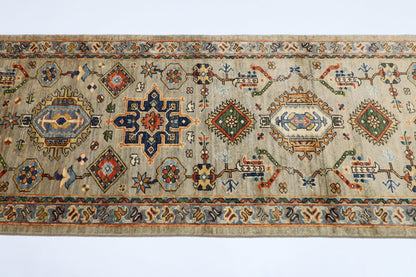 81 x 487 cm | Oriental Floral Gray Large Runner Rug Afghan Hand Knotted Veg Dye Wool carpet - ART WOOL CARPET