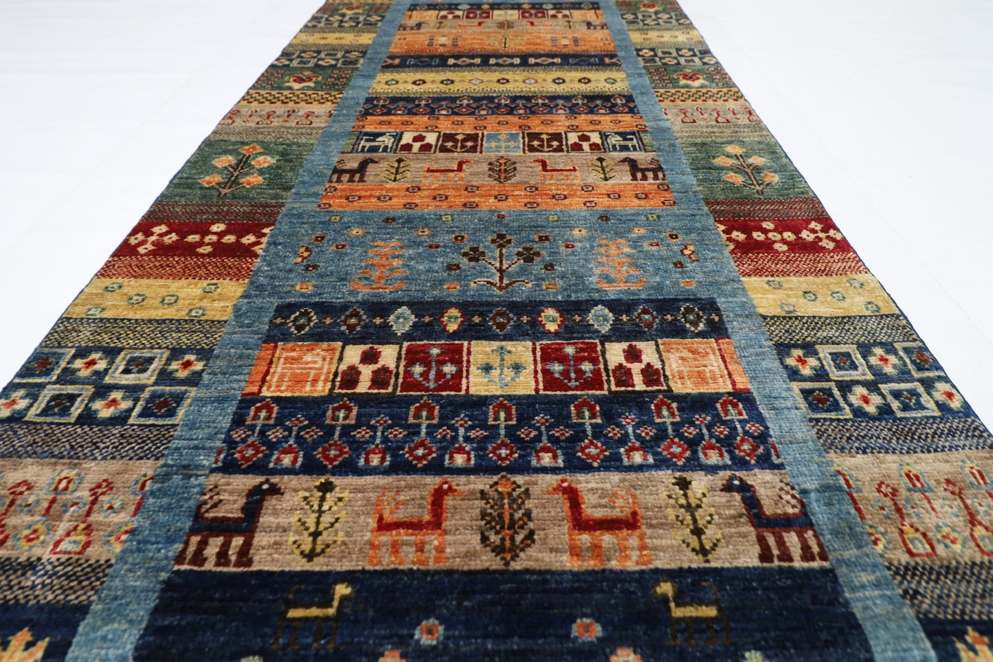 81x 392 cm | Gabbeh Oriental Runner Rug Afghan Hand Knotted Veg Dye Wool carpet - ART WOOL CARPET