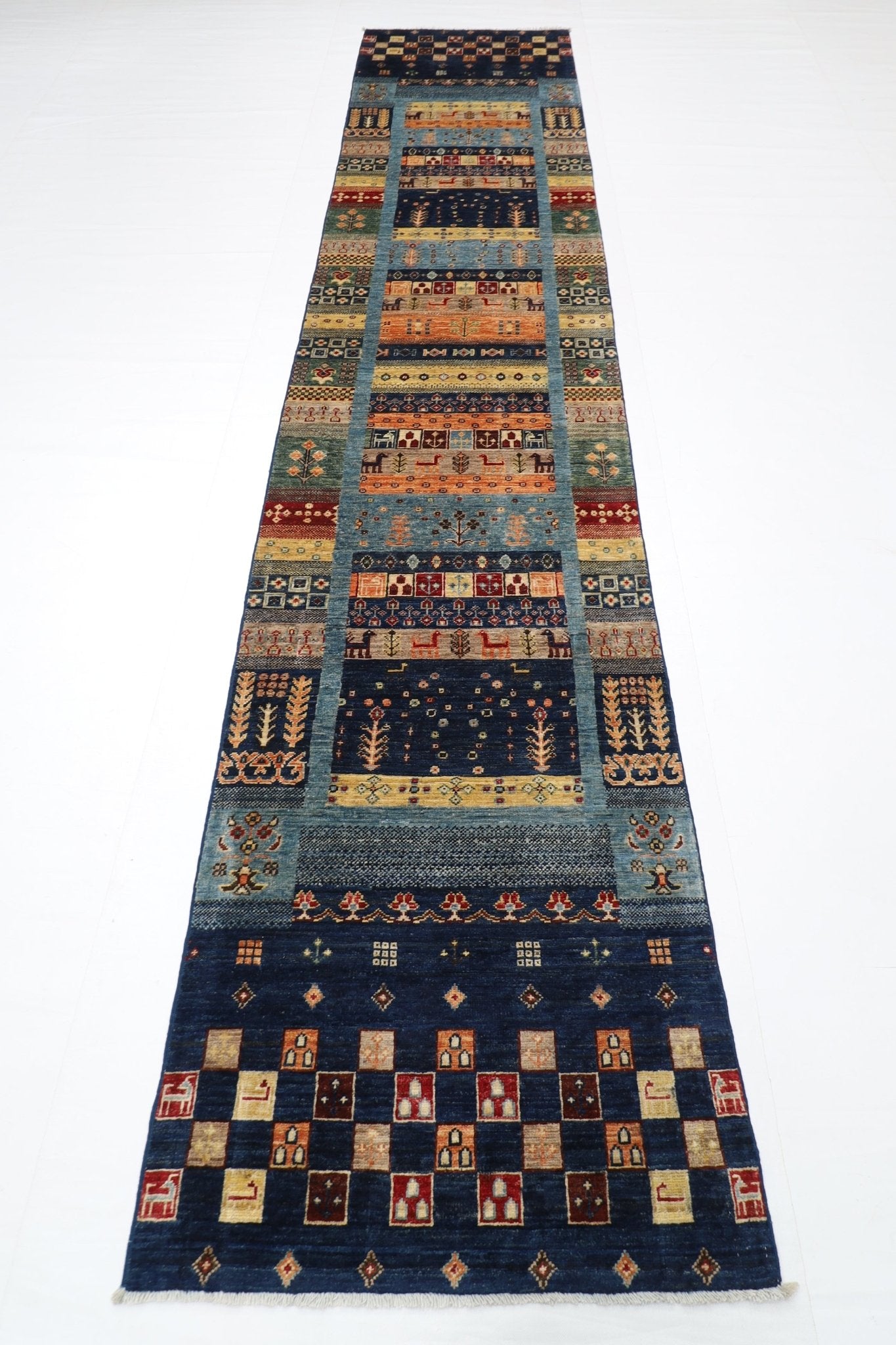 81x 392 cm | Gabbeh Oriental Runner Rug Afghan Hand Knotted Veg Dye Wool carpet - ART WOOL CARPET