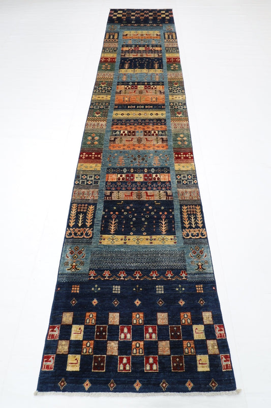81x 392 cm | Gabbeh Oriental Runner Rug Afghan Hand Knotted Veg Dye Wool carpet - ART WOOL CARPET