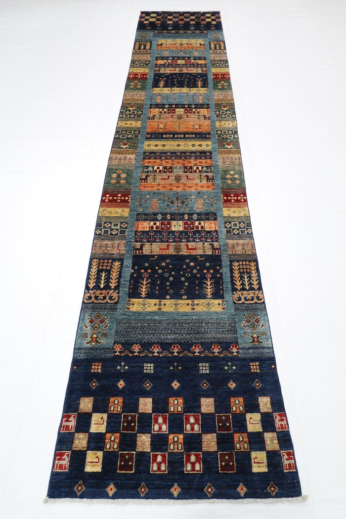 81x 392 cm | Gabbeh Oriental Runner Rug Afghan Hand Knotted Veg Dye Wool carpet