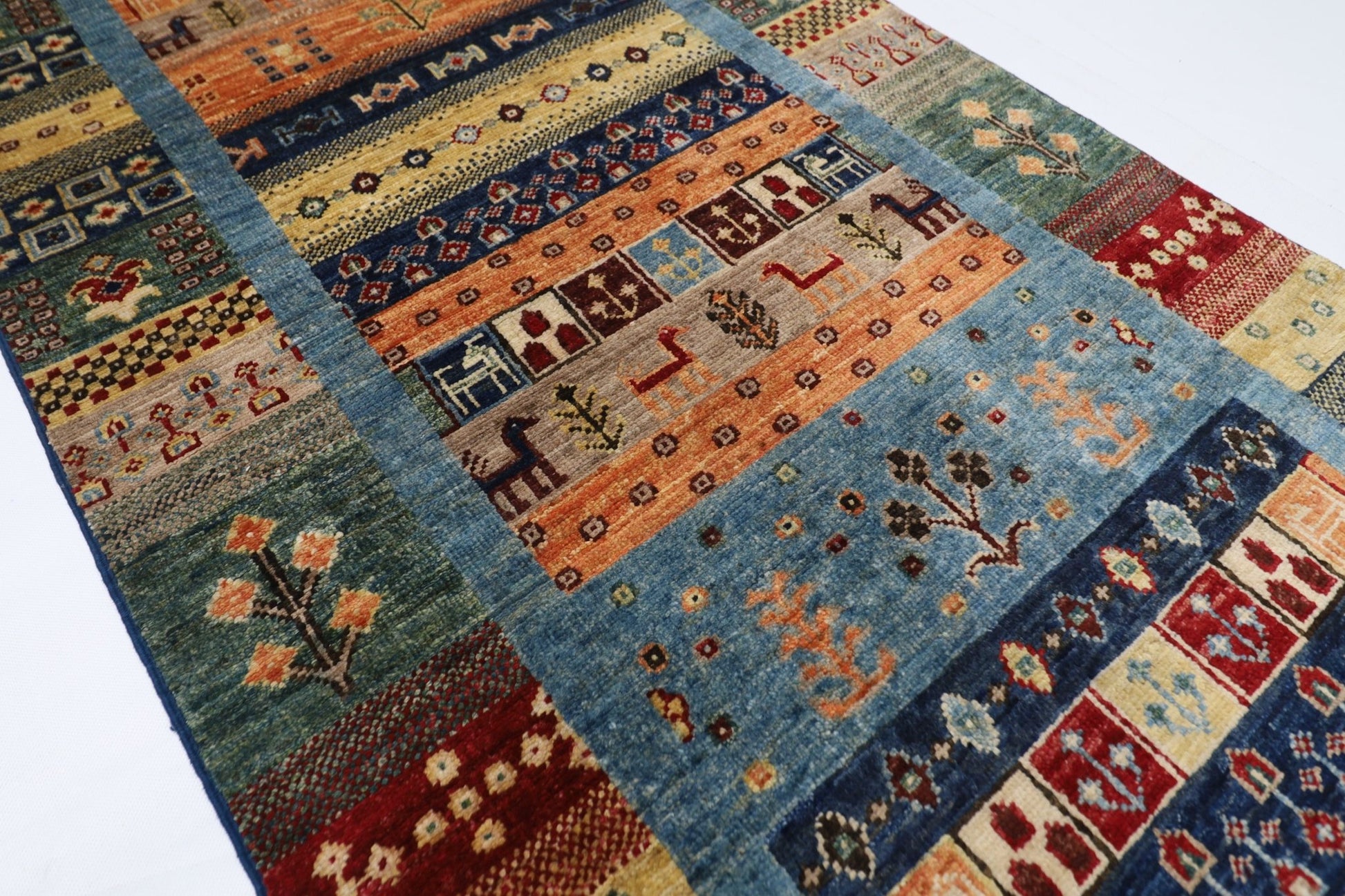81x 392 cm | Gabbeh Oriental Runner Rug Afghan Hand Knotted Veg Dye Wool carpet - ART WOOL CARPET