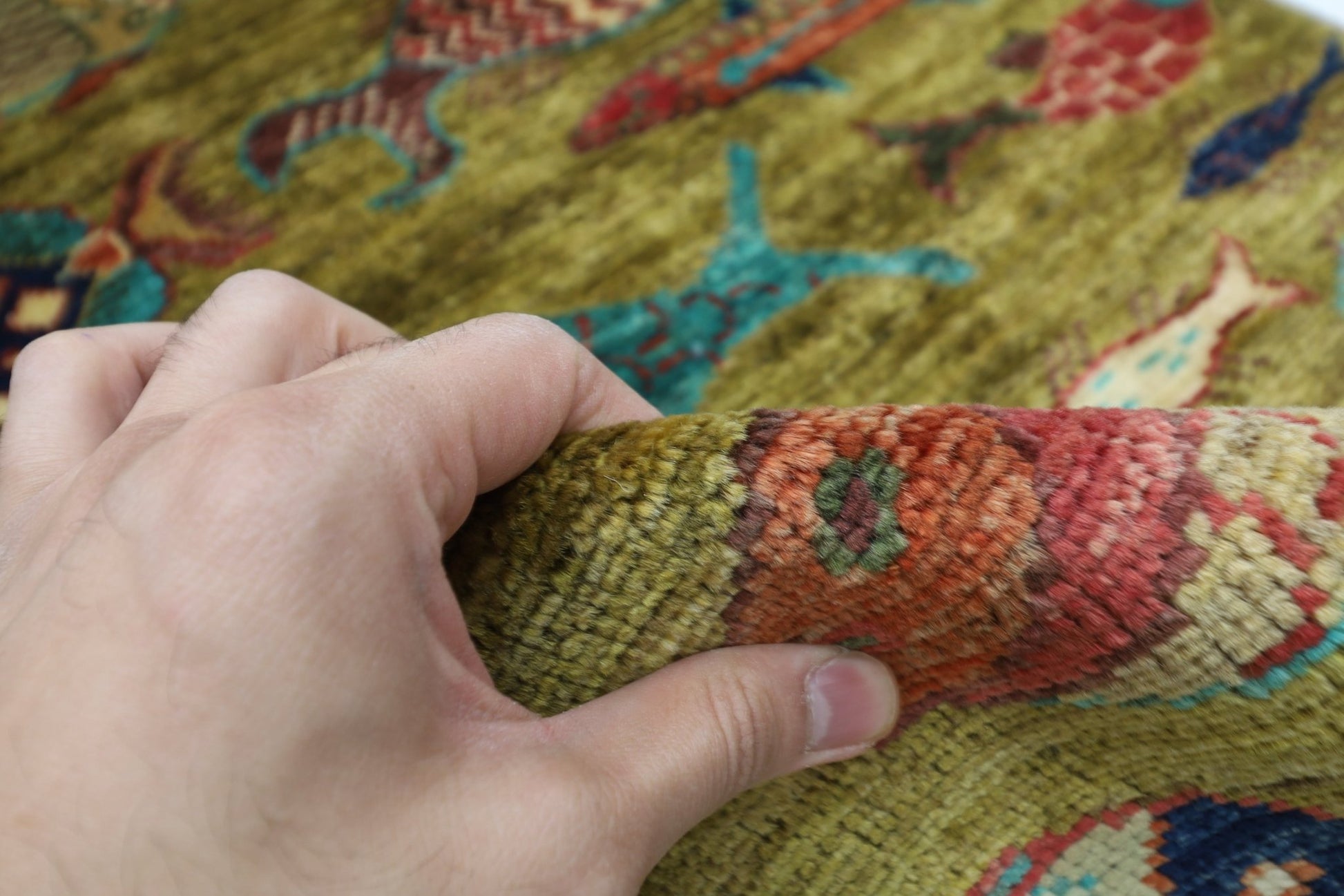 82 x 124 cm | Oriental Fish Accent Rug Afghan Hand Knotted Veg Dye Wool carpet - ART WOOL CARPET