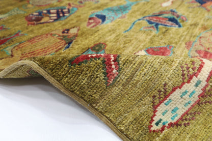 82 x 124 cm | Oriental Fish Accent Rug Afghan Hand Knotted Veg Dye Wool carpet - ART WOOL CARPET