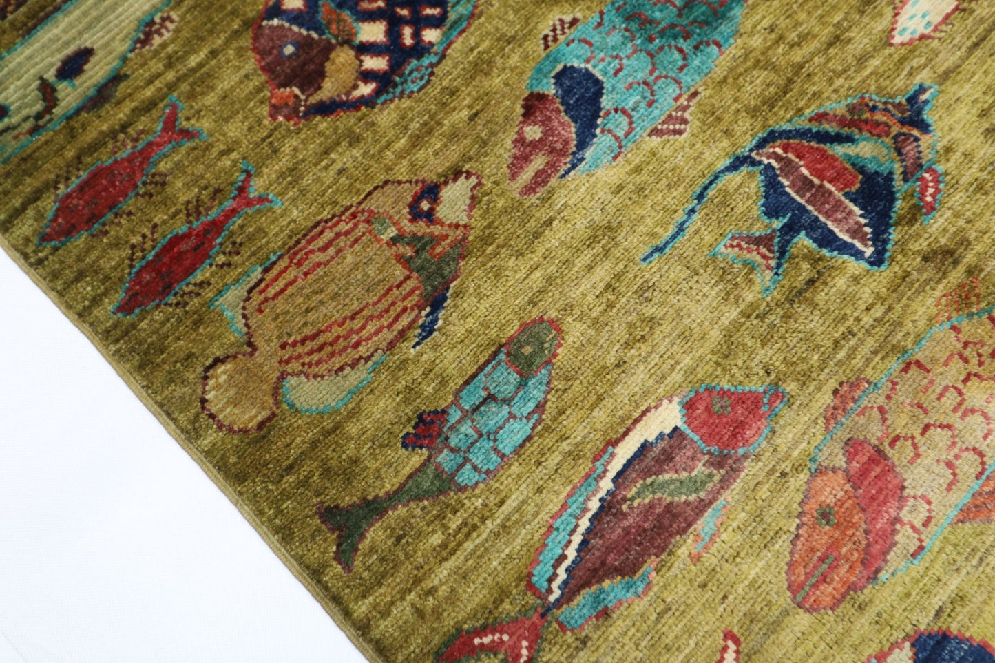 82 x 124 cm | Oriental Fish Accent Rug Afghan Hand Knotted Veg Dye Wool carpet - ART WOOL CARPET