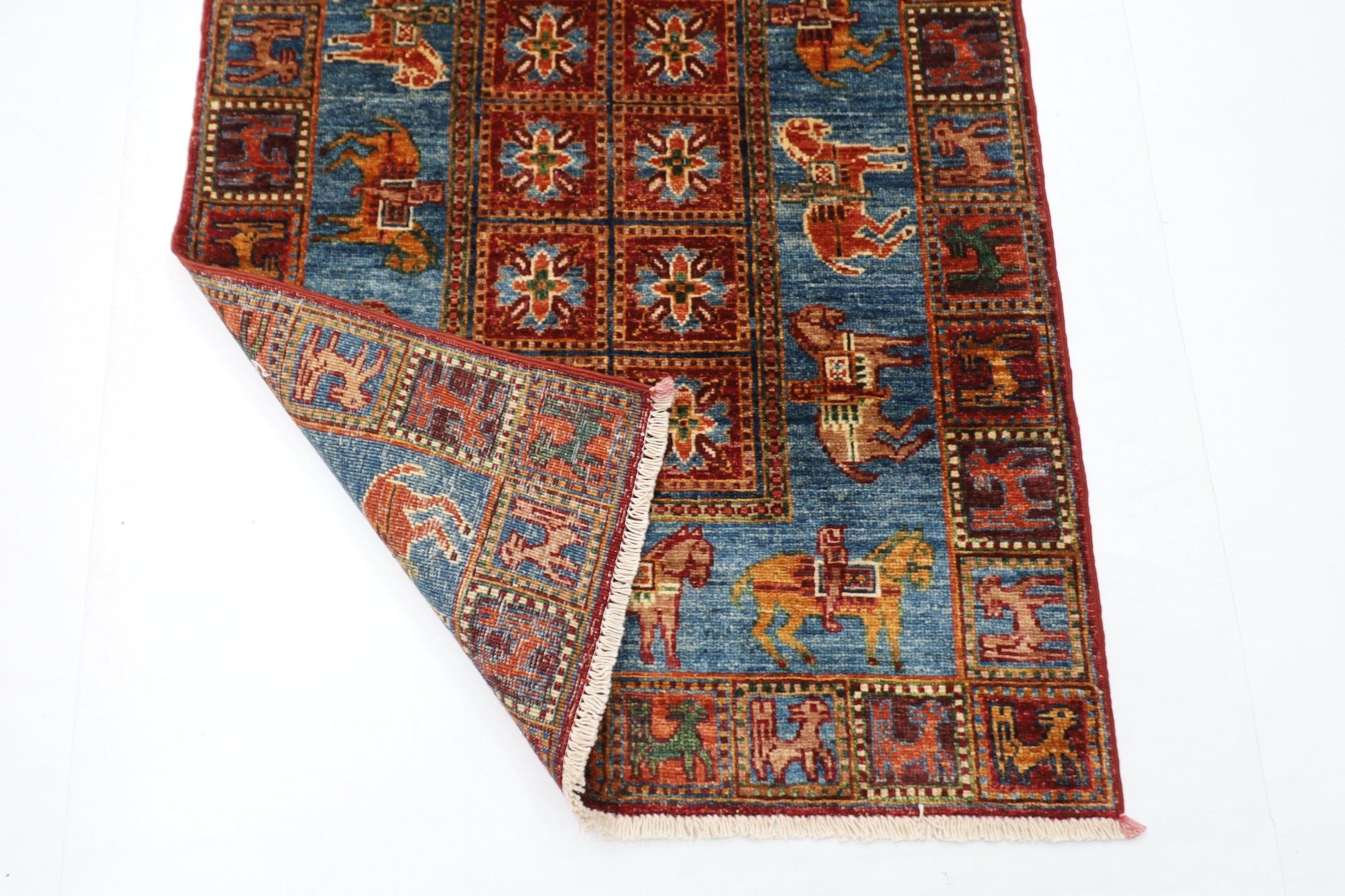 82 x 132 cm | Oriental Animal Area Rug Afghan Hand Knotted Veg Dye Wool carpet - ART WOOL CARPET