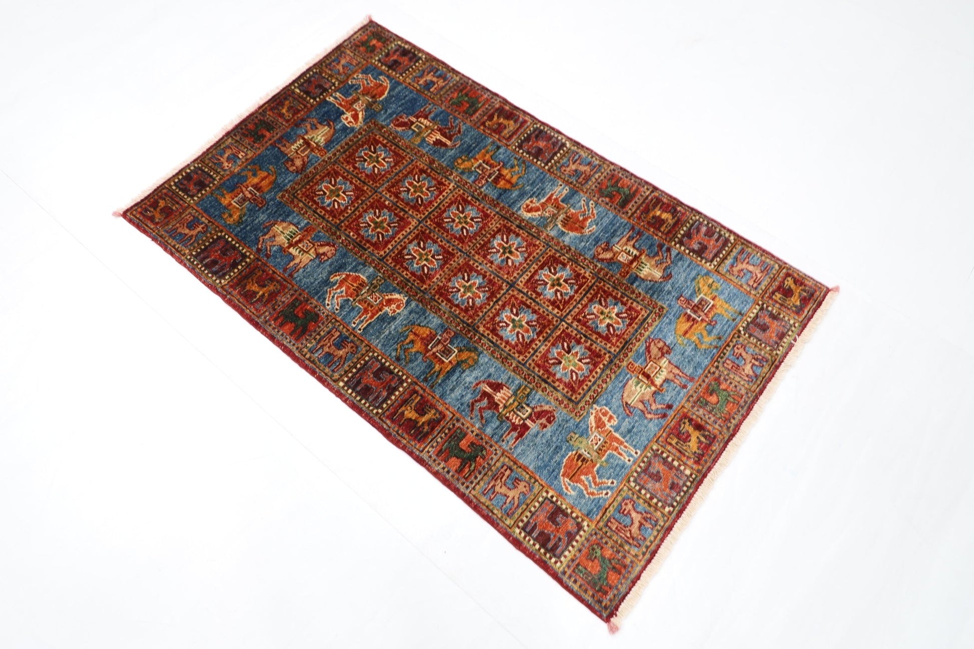 82 x 132 cm | Oriental Animal Area Rug Afghan Hand Knotted Veg Dye Wool carpet - ART WOOL CARPET
