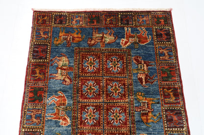 82 x 132 cm | Oriental Animal Area Rug Afghan Hand Knotted Veg Dye Wool carpet - ART WOOL CARPET