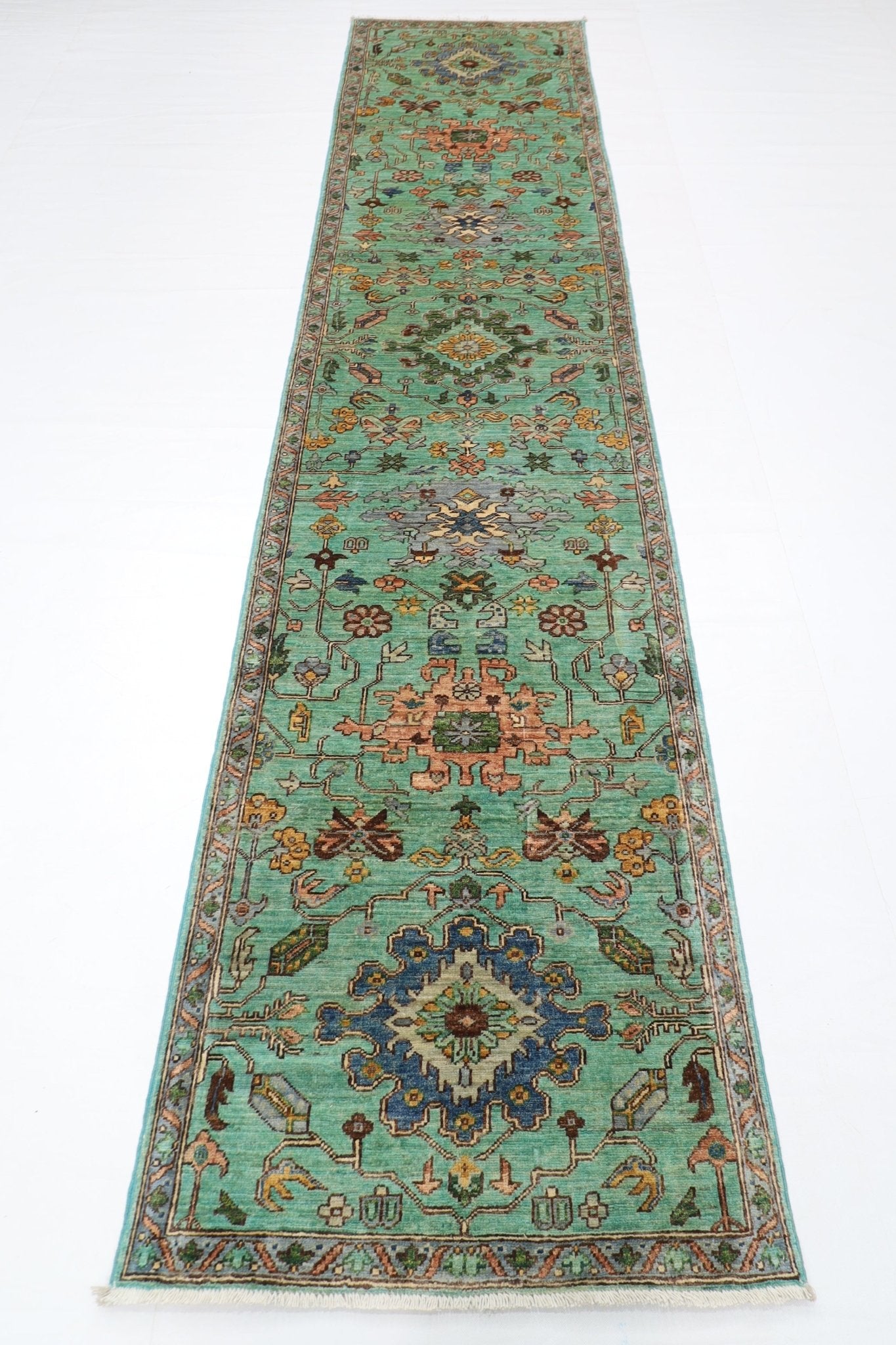 82 x 353 cm | Oriental Floral Runner Rug Afghan Hand Knotted Veg Dye Wool carpet - ART WOOL CARPET
