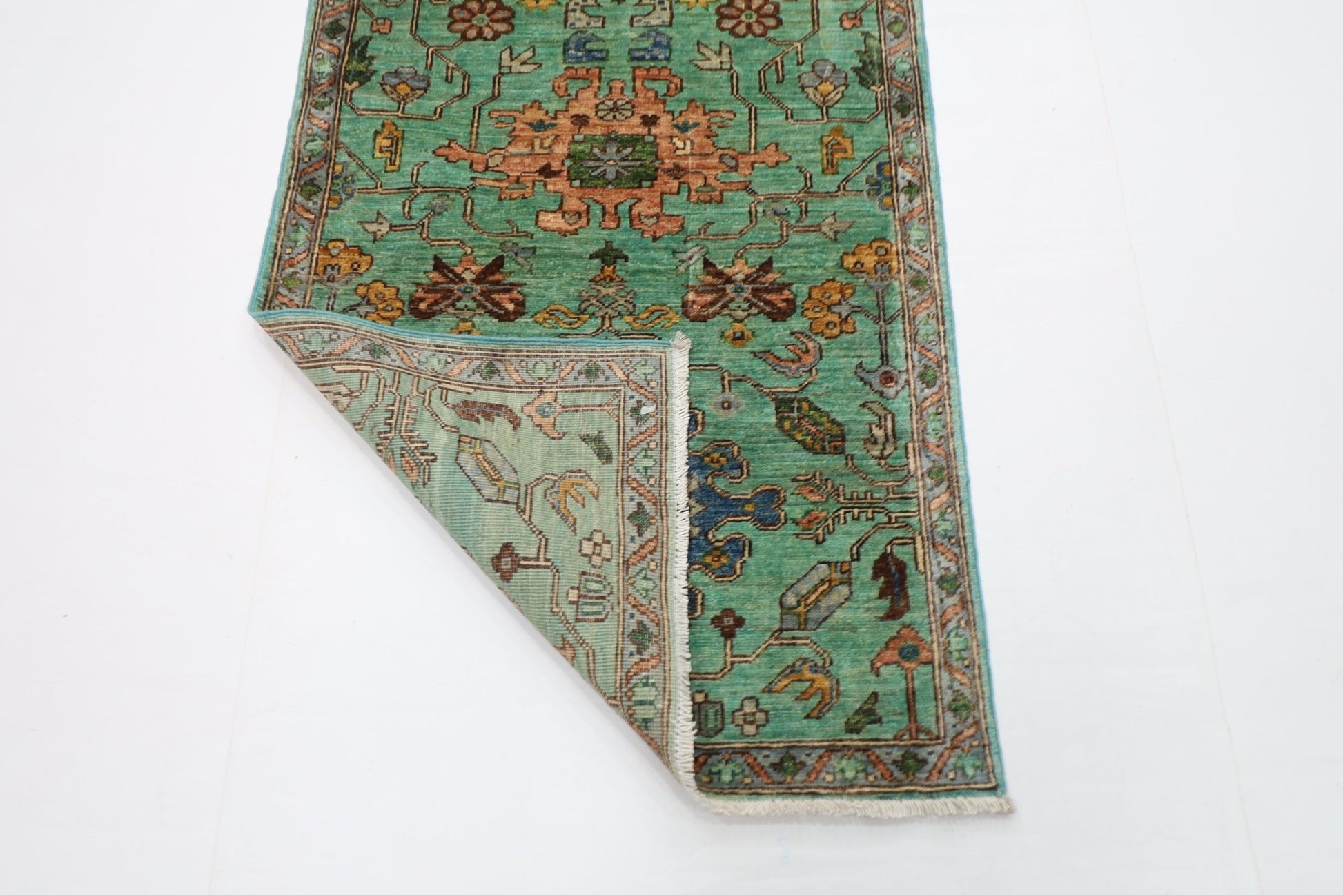 82 x 353 cm | Oriental Floral Runner Rug Afghan Hand Knotted Veg Dye Wool carpet - ART WOOL CARPET