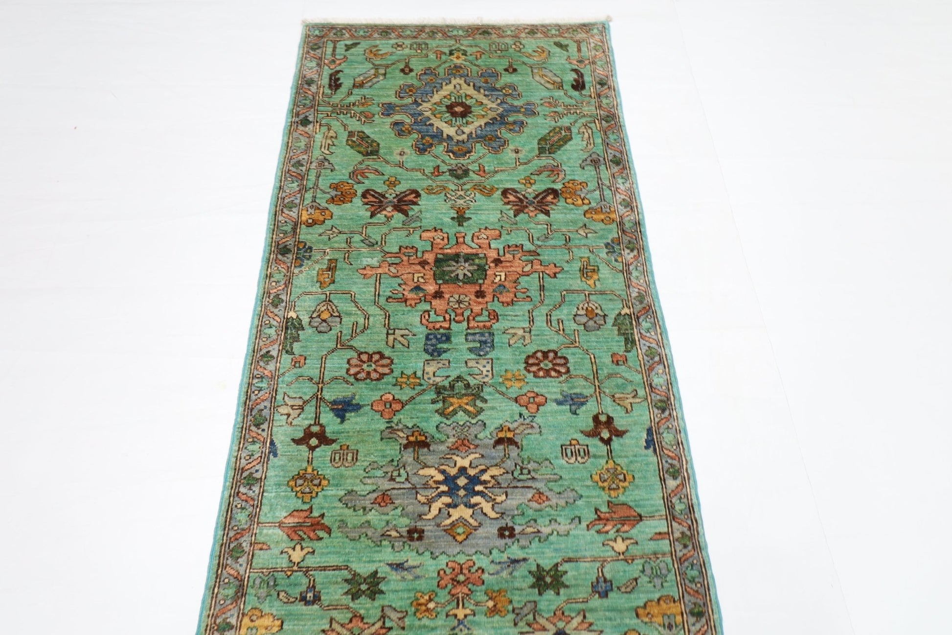 82 x 353 cm | Oriental Floral Runner Rug Afghan Hand Knotted Veg Dye Wool carpet - ART WOOL CARPET