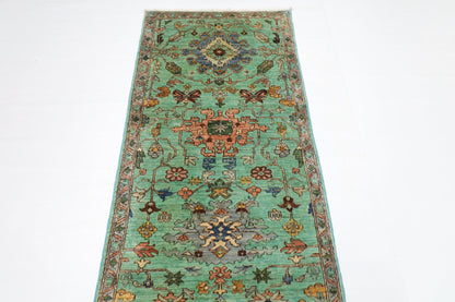 82 x 353 cm | Oriental Floral Runner Rug Afghan Hand Knotted Veg Dye Wool carpet - ART WOOL CARPET