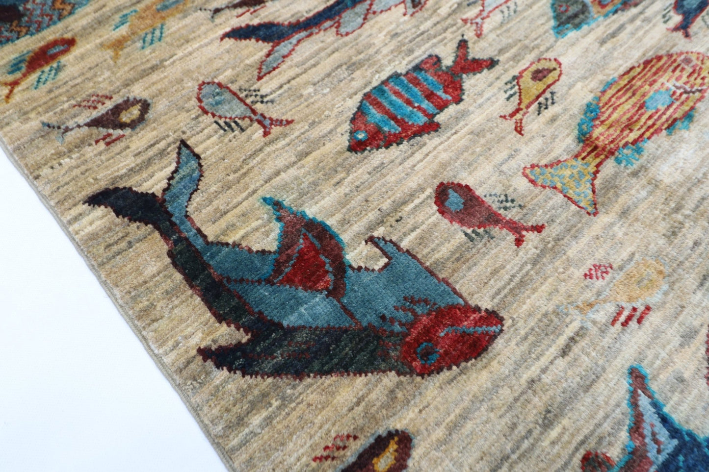 83 x 125 cm | Oriental Fish Accent Rug Afghan Hand Knotted Veg Dye Wool carpet - ART WOOL CARPET