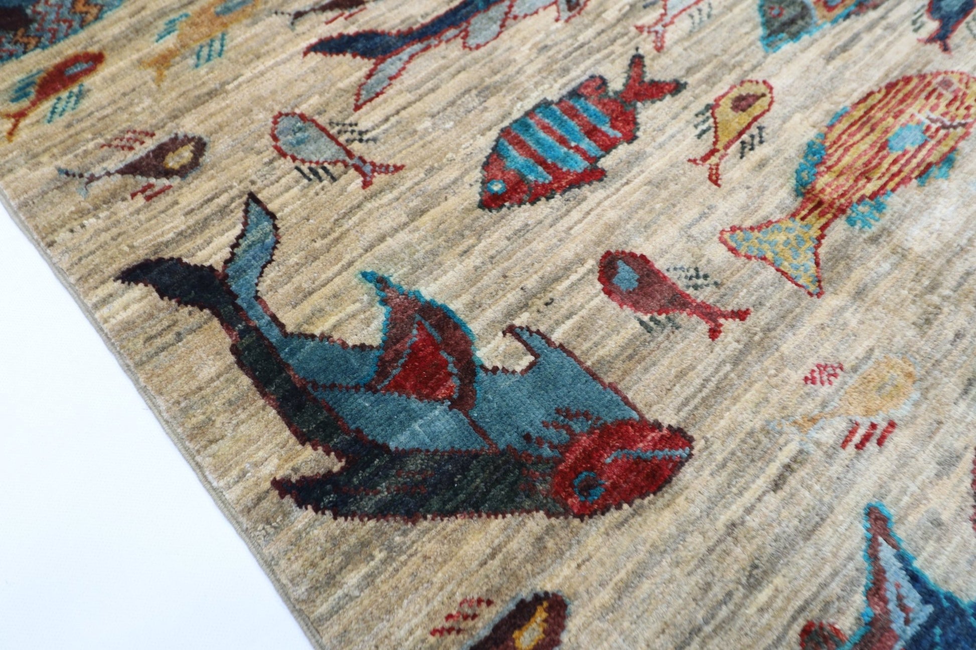 83 x 125 cm | Oriental Fish Accent Rug Afghan Hand Knotted Veg Dye Wool carpet - ART WOOL CARPET